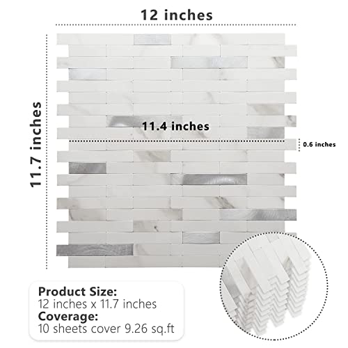 STICKGOO Peel and Stick Backsplash,PVC Wall Tiles Stick on Backsplash for Kitchen(1 Sheet, Statuario White with Metal Silver) - color: Statuario White with Metal Silver