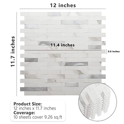 STICKGOO Peel and Stick Backsplash,PVC Wall Tiles Stick on Backsplash for Kitchen(1 Sheet, Statuario White with Metal Silver) - color: Statuario White with Metal Silver