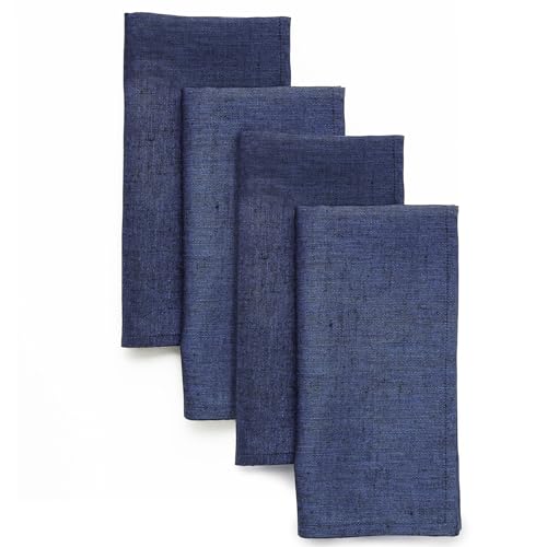 Solino Home Linen Cloth Napkins Set of 4-100% Pure Linen Chambray Navy Dinner Napkins 20 x 20 Inch for Spring, Summer, Memorial Day - Athena, Handcrafted and Machine Washable - color: 08: Navy Chambray, size: 20" x 20" (Set of 4)