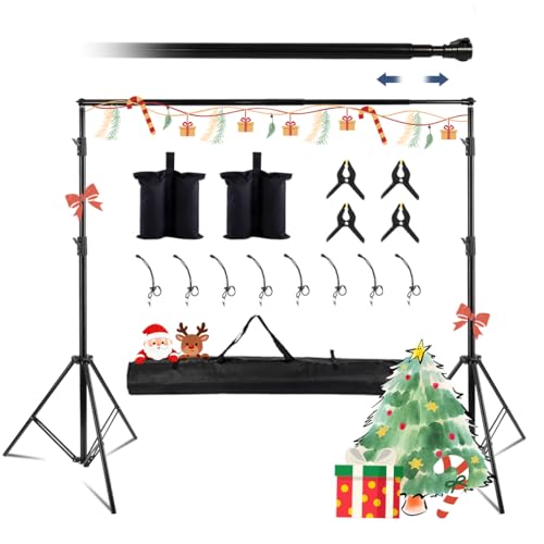 Kate Backdrop Stand Kit for Photography, 10x8.5ft(WxH) Adjustable Heavy Duty Photo Background Stand with 8 Clamps and 2 Sandbags, Back Drop Support System Stand for Backdrop Parties - color: Tripods with Telescopic Crossbar