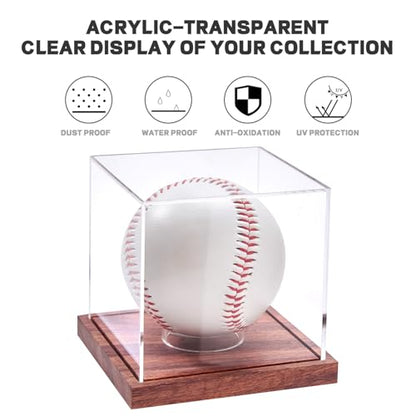 LITY 2 Pack Baseball Display Case, No Assembly Required Clear Cube Tennis Ball Holder with Solid Wooden Base, Autograph Baseball Stand Box for Single Ball - size: 2 Pack Baseball