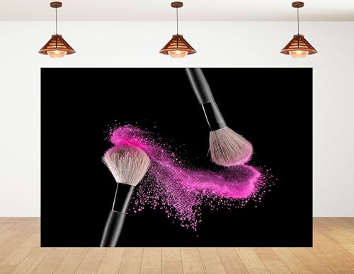 10x5ft Makeup Backdrop Pink Powder Brushes Photography Background for Party Beauty Salon Cosmetic Event Decorations Tapestry Photo Booth Props - size: 10x5ft