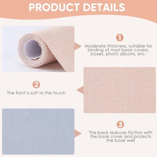 CRASPIRE 51 x 11.8 Linen Book Cloth Nude Pink for Book Binding A4-A8 Fabric Surface Paper Backed Bookcover Album Scrapbooking Archival DIY Covering Protector Bookcloth Bookbinding Supplies - color: Nude Pink