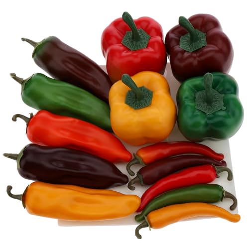 Gresorth Fake Mixed Pepper Collection Artificial Chili Vegetables Home Party Shop Christmas Decoration - 14 PCS - color: Mixed Color