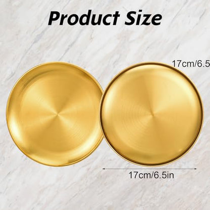 20Pcs 6.5 Inch Gold Stainless Steel Dinner Plates, Round Dessert Serving Trays Gold Dessert Plates for BBQ Salad Snack Camping Dishwasher Safe