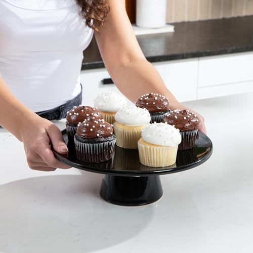 The Cake Stand – 10 Inch Gloss Ceramic Pedestal Cake Stand, Modern Footed Dessert Stand for Cakes, Cupcakes, Cookies & More (Black) - color: Black