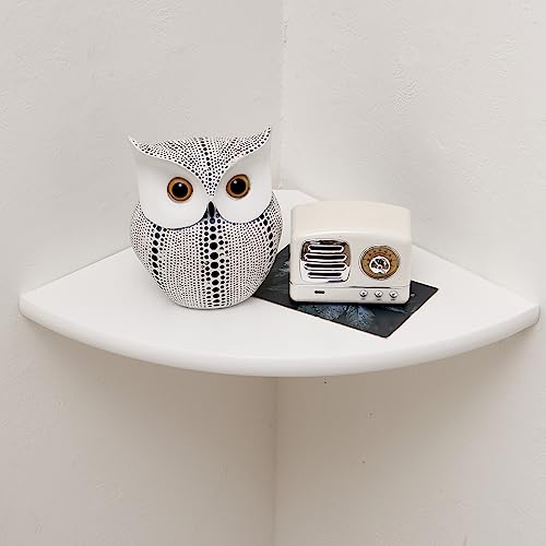 Corner Shelf, White Solid Oak Wood Floating Corner Shelves Wall Mount Round End Floating Speaker Rack Display Shelf for Small Plant Photo Frame (White, 7in) - color: White, size: 7in
