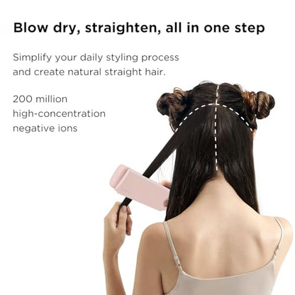 IG INGLAM Air Straight, Style from Wet Hair, 200M Ionic Hair Dryer Straightener for Medium Long Length(14”-30”), Straightener and Dryer 2 in 1, Fast Drying and Straightening in One Step, Pink - color: Pink