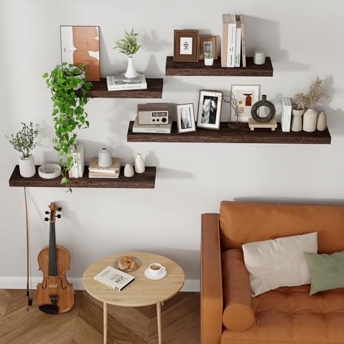 Axeman Floating Shelves, 8 Inch Deep Rustic Solid Wood Wall Shelves for Storage, Wall Mounted Display Shelving with Invisible Heavy-Duty Metal Bracket, 36" W x 8" D x 1.6" H, Rustic Brown - color: Rustic Brown, size: 36" W, 1-Pack