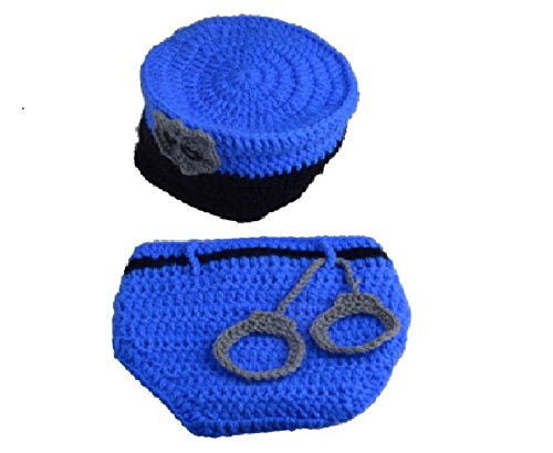 Matissa Newborn Baby Girl/Boy Crochet Knit Costume Photography Prop Hats Outfits - color: Baby Policeman