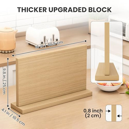 THMINS Extra Large Magnetic Knife Holder, 16 x 9 Inches Double-Sided Magnetic Knife Block Universal Multi-function Display Rack for Kitchen Counter - size: 16x9 Inch Wood