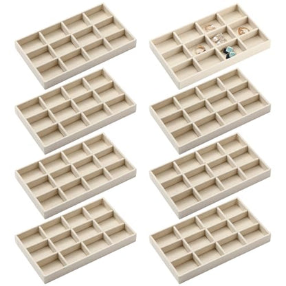 Highergo 8 Pcs Velvet Jewelry Trays Stackable Drawers Organizer Ring Earring Bracelet Necklace Storage Trays, 8.3x4.7x1''(12 Grids) - style: 12 Grids