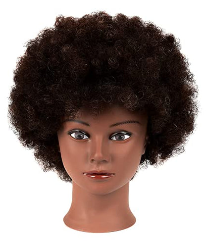 African Mannequin Head with 100% Human Hair Mannequin Head Curly Cosmetology Manican Mannequins Heads with Stand for Display Practice Braiding Styling Training Head Hair Styling