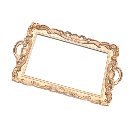 Mobestech Vintage European Mirror Tray Golden Storage Plate for Home Decor and Photo Props Decorative Vanity Organizer for Cosmetics Jewelry Dessert Display and Elegant