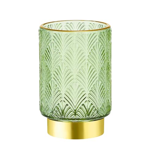 Makeup Brush Holder Organizer,Toothbrush Holders,Desk Pen Pencil Holder,Multifunctional Vintage Glass Brush Cup（A42-1-US） - color: Green
