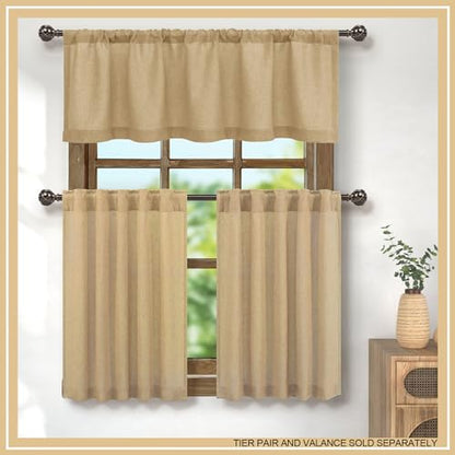Pitalk Burlap Color Linen Window Valance for Kitchen 3 Inch Rod Pocket Semi Sheer Primitive Rustic Farmhouse Valance Curtain Topper for Bedroom Living Room Dining Bathroom 18 Inch Length Tan Brown - color: Tan Brown