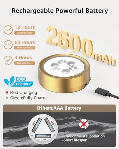 RGB USB Rechargeable Picture Lights, Gold 2600mAh Battery Operated Art Lights for Paintings Wireless Light Over Picture Frame Cordless LED Gallery Wall Light Remote Spotlight for Poster Photo Artwork - size: 4 pack