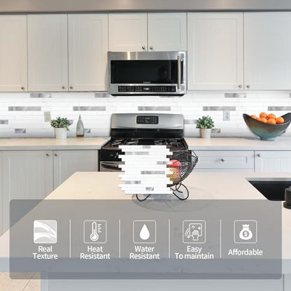 Yipscazo 2026 New Upgrade Peel and Stick Backsplash, Stick on Backsplash Tiles for Kitchen, Bathroom, Fireplace (10 Packs, Pure White) - color: Pure White