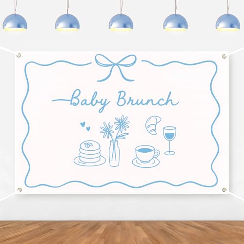 Baby Brunch Backdrop Brunch Themed Party Decorations Breakfast Food Coffee Photography Background Blue for Boys Girls Baby Shower Indoor Outdoor Photo Props Supplies 5 * 3ft - color: blue