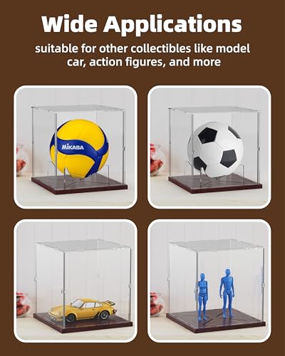 Fitense Basketball Display Case Acrylic Clear, UV Protected Basketball Stand Box Full Size with Solid Wood Base, Soccer Display for Autographed Standard NBA WNBA Ball Memorabilia Keepsake, Ideal Gift
