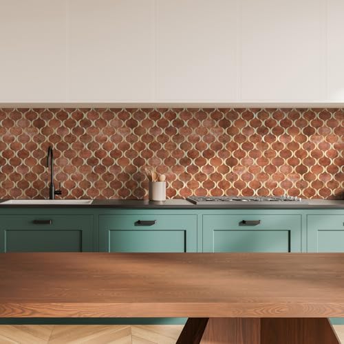 10 Sheet Arabesque Peel and Stick Backsplash Tile, Stick on Backsplash for Kitchen and Bathroom Wall, Retro Brown Look PVC Mixed Metal Aluminum - color: Retro Brown Mixed Metal Rose Gold