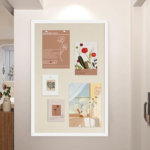 24x36 Inch Cork Board for Wall Hanging with Linen, Bulletin Board with Push Pins, Mounted Memo Message Board for Home Office Decor, Dorm Room Essentials, Classroom Organization - color: Natural Wood Frame, size: 36*24inch