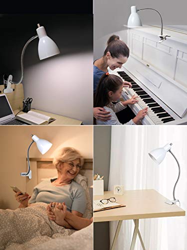 Desk lamp Eye-Caring Table Lamps, 360°Rotation Gooseneck Clip on Lamp Reading Light Portable Reading Book Light Clamp Study Desk Lamps for Bedroom and Office Home Lighting (White) - color: White