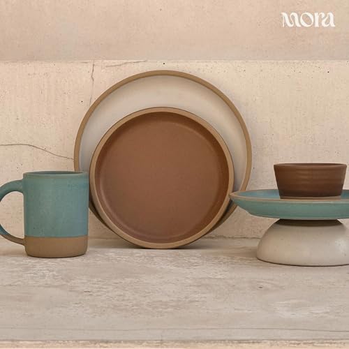 MORA Medium Plates Set of 4, 8.5 inch Ceramic Pottery Salad Plates - Microwave, Oven and Dishwasher Safe - Terracotta - color: Terracotta