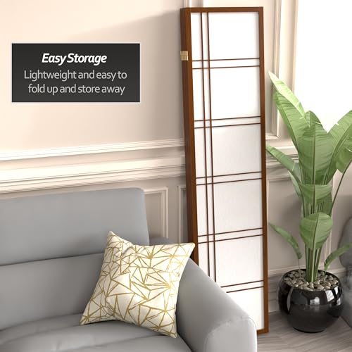 Red Lantern 6 ft. Tall Double Cross Shoji Screen - Walnut - 4 Panels - color: Walnut, size: 4 Panel
