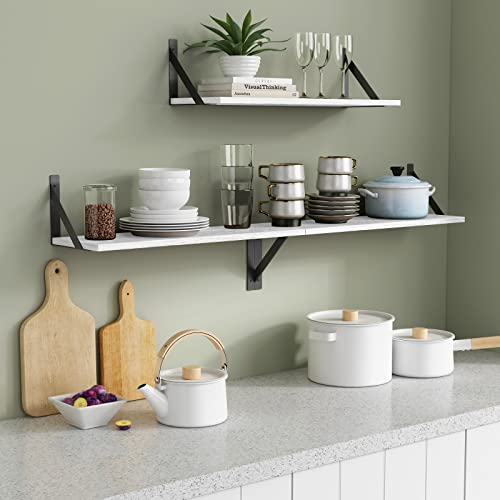 White Floating Shelves 24 inches Long Set of 3, 24 x 8 Inch Bathroom Wall Shelves Over Toilet for Towels, Modern Wood Mounted Storage Shelf for Bedroom Living Laundry Room Kitchen Office Closet - color: White, size: 24 Inches