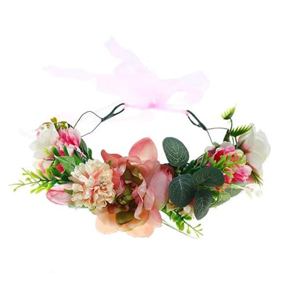 Colorful Rose Flower Crown Wreath Festival Wedding Flower Crown Photo Props Rose Green Leaf Floral Headpiece Hair Wreath Spring(PURPLE) - color: PURPLE