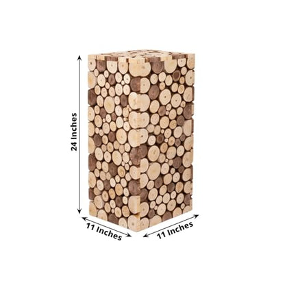 Efavormart 24 inch Natural Wooden Slices Pillar Pedestal Stand, Rustic Wood Riser Rectangular Plant Stand for Wedding Aisle and Farmhouse Home Decor - size: 24"