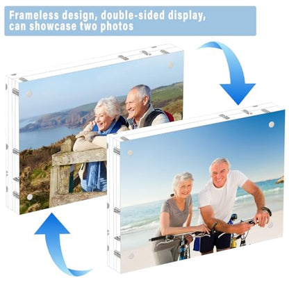 HELPLEX Acrylic Frame, 5 Pack 6x8 Acrylic Picture Frames, 24mm Thicker Frameless Clear Double Sided Magnetic Frame, Free Standing Desktop Display - size: 6x8(5 PACK)