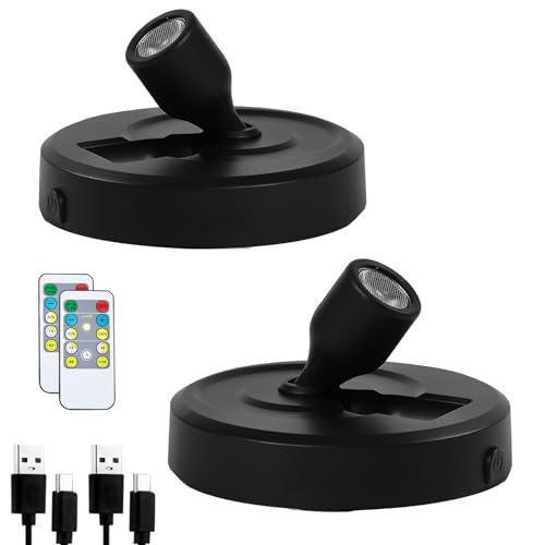 Wireless LED Small Spotlight, Rechargeable Picture Lights, Uplighting Indoor, Puck Lights with Remote, Plant Spot Lights for Wall Art Display Dartboard Painting Artwork Accent Closet - color: Rechargeable B, size: 2 Pack