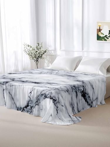 Queen Size Flat Sheet Only, Abstract Marble Stone Texture Bed Top Sheet Soft Microfiber Breathable Bedding Flat Sheets, Natural Crack Gray Rock Top Sheets Hotel Luxury - size: Queen