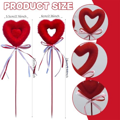 6 Pcs Valentine's Day Foam Heart Picks Photo Booth Props Puffy Red Hearts Floral Picks Stick for Valentines Wedding Selfie Photobooth Props Flower Bouquet Home Vase Decorations