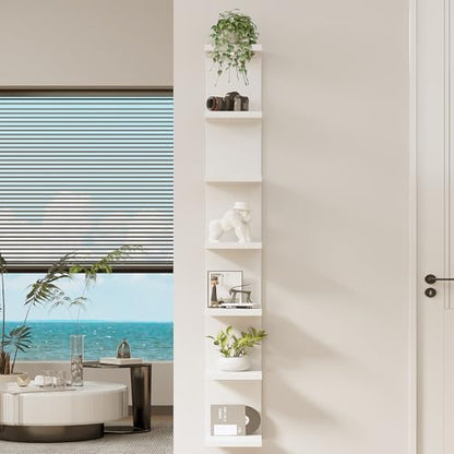 LitaEther Versatile 7 Tier Wall Shelf Unit,White Lack Wall Shelf,Display Floating Shelf with LED Remote Control Light - color: White, size: 7 Tier