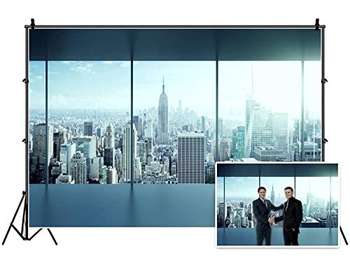 AOFOTO 15x10ft Business Office Sash Window Backdrop French Window Photography Background Empty Casement Work Modern City Building New York Skyscraper Photo Studio Prop Success Job City Landscape Vinyl - size: 15x10ft