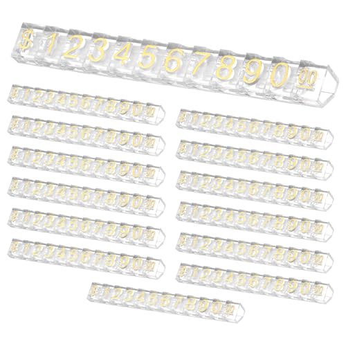 uxcell 14 Set Price Display Cube, Adjustable Price Tag Stand Removable Mini Tag Number Letter Price Dollar Block Kit for Jewelry Retail Shop Price Signs (Clear/Gold, 3.1" Length) - color: Clear/Gold, size: 7.8"