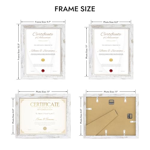 Hongkee 8.5 by 11 Diploma Picture Frame, Made of Real Glass and Wooden Certificate Frame, Horizontal and Vertical Display for Wall or Tabletop (Black, 1Pack) - color: Distressed White, size: 8.5X11 in
