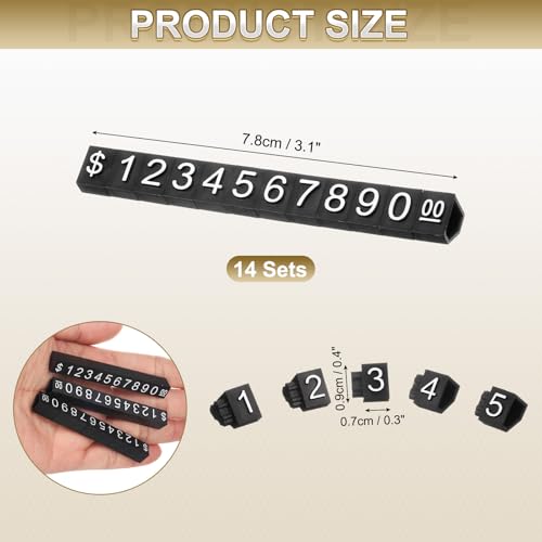 uxcell 14 Set Price Display Cube, Adjustable Price Tag Stand Removable Mini Tag Number Letter Price Dollar Block Kit for Jewelry Retail Shop Price Signs (Black/White, 3.1" Length) - color: Black/White, size: 7.8"