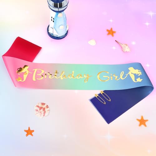 CIEHER Birthday Sash Birthday Girl Sashes for Women Girls Mermaid Bday Decorations - color: Multi-colored