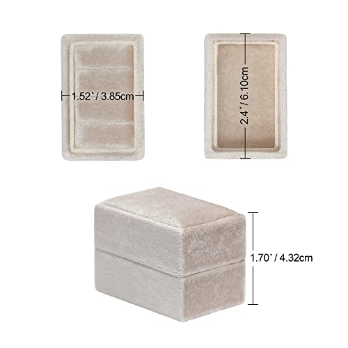 Rectangle 3 Slots Italian Velvet Jewelry Box Engagement Wedding Photo Ring Box Keepsake Box Triple Ring Gift Box (Champagne) - color: Champagne