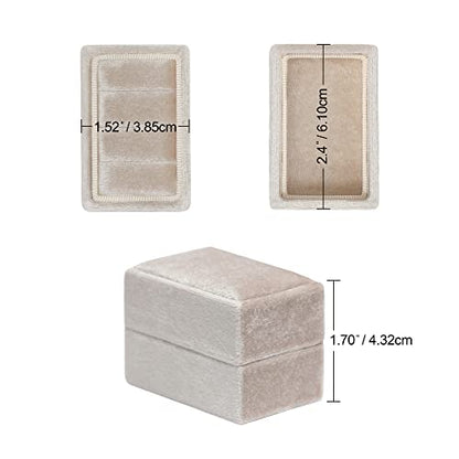 Rectangle 3 Slots Italian Velvet Jewelry Box Engagement Wedding Photo Ring Box Keepsake Box Triple Ring Gift Box (Champagne) - color: Champagne