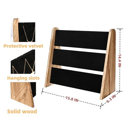 Necklace Holder 3 Tier Wooden Necklace Organizer Stand with Velvet, Necklace Display Stand for Selling,Chain Necklace Holder Rack for Show, 72 Necklaces Bracelets - style: One-Sided Black