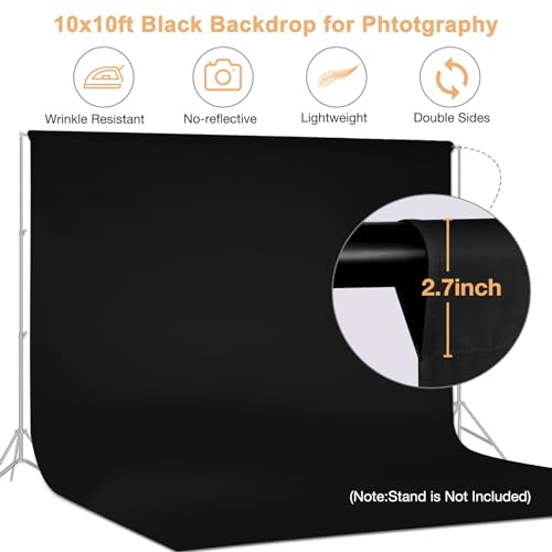 Aimosen 10x10 FT Black Backdrop Background for Photography, Large Photo Backdrop Curtain Drapes, High Density Polyester Fabric Screen for Party Portrait Photoshoots Booth Video Studio - color: Black