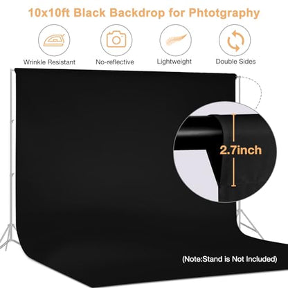 Aimosen 10x10 FT Black Backdrop Background for Photography, Large Photo Backdrop Curtain Drapes, High Density Polyester Fabric Screen for Party Portrait Photoshoots Booth Video Studio - color: Black