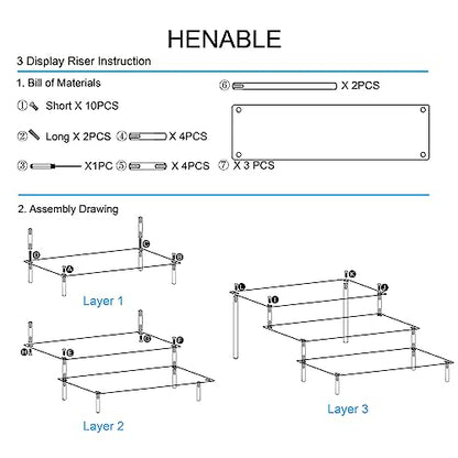 HENABLE 2PCS Large Acrylic Display Risers, Perfume Stand Organizer, Clear Acrylic Shelf Risers for Display Stands for Food, Tabletop Use, Amiibo Funko POP Figure, 3 Tier Clear Cupcake Stand Risers
