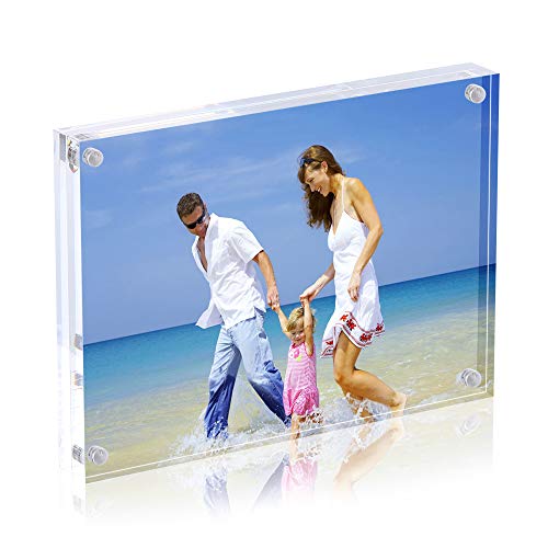 AMEITECH Acrylic Photo Frame 5x7 inches, Free Standing Desktop Double Sided Magnetic Picture Display, 10 + 10MM Thickness Clear Magnet Photo Frame with Microfiber Cloth, Gift Box Package - size: 5 x 7 inch