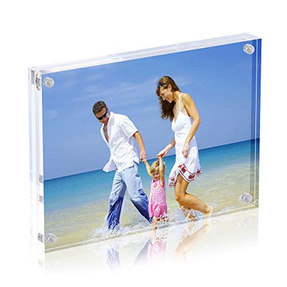 AMEITECH Acrylic Photo Frame 5x7 inches, Free Standing Desktop Double Sided Magnetic Picture Display, 10 + 10MM Thickness Clear Magnet Photo Frame with Microfiber Cloth, Gift Box Package - size: 5 x 7 inch